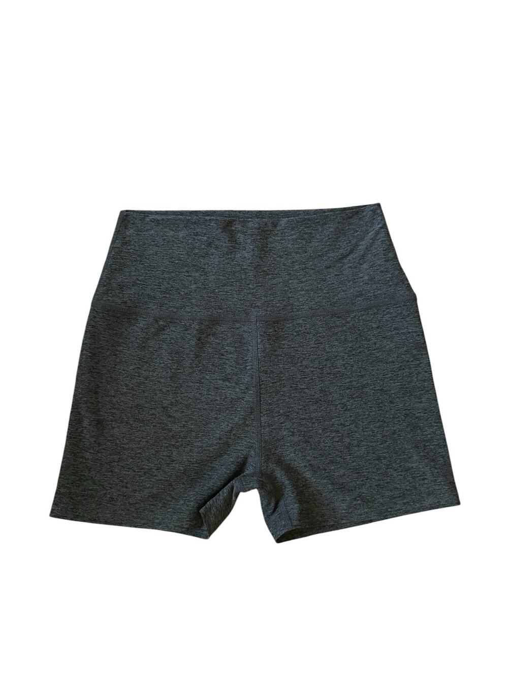 Women L Beyond Yoga Gray Heathered Spacedye Keep Pace 3" Shorts High Waisted